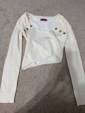 Edikted Cream Cropped Knit Sweater with Gold Buttons